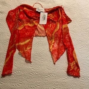 Blush Fiery Red and Orange Sheer Blouse